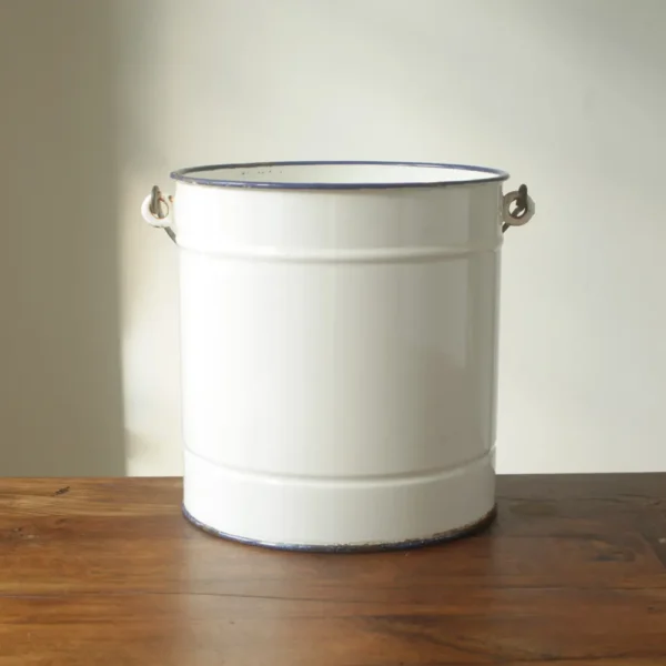 Vintage French White Enamel Bucket with Lid C’est Jolie C’est Chic